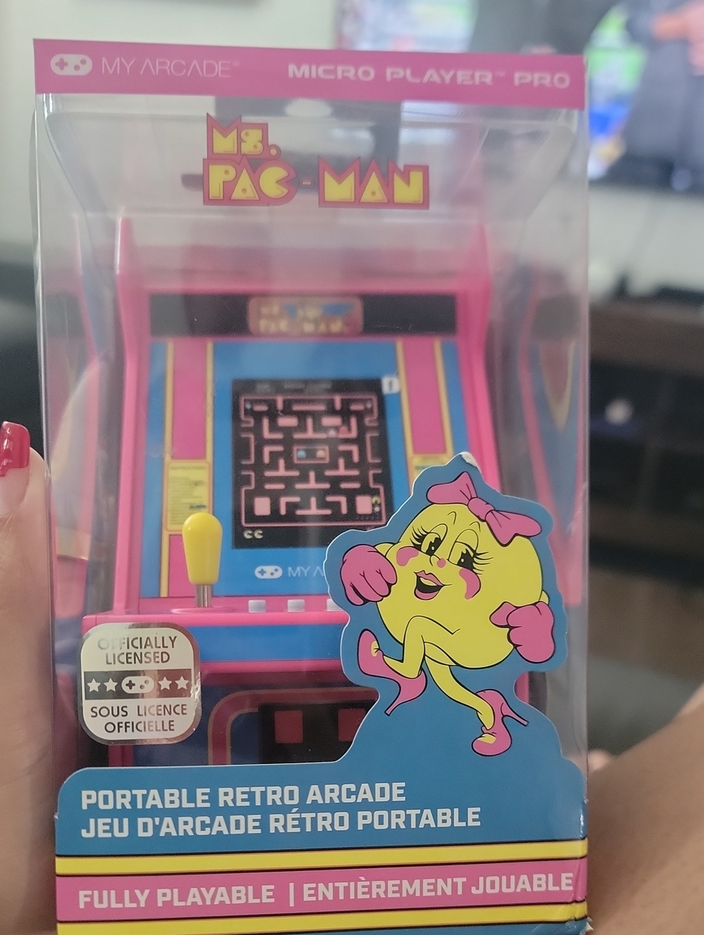 Arcade Ms. Pac-Man Micro Player Pro - Pink with Yellow Joystick